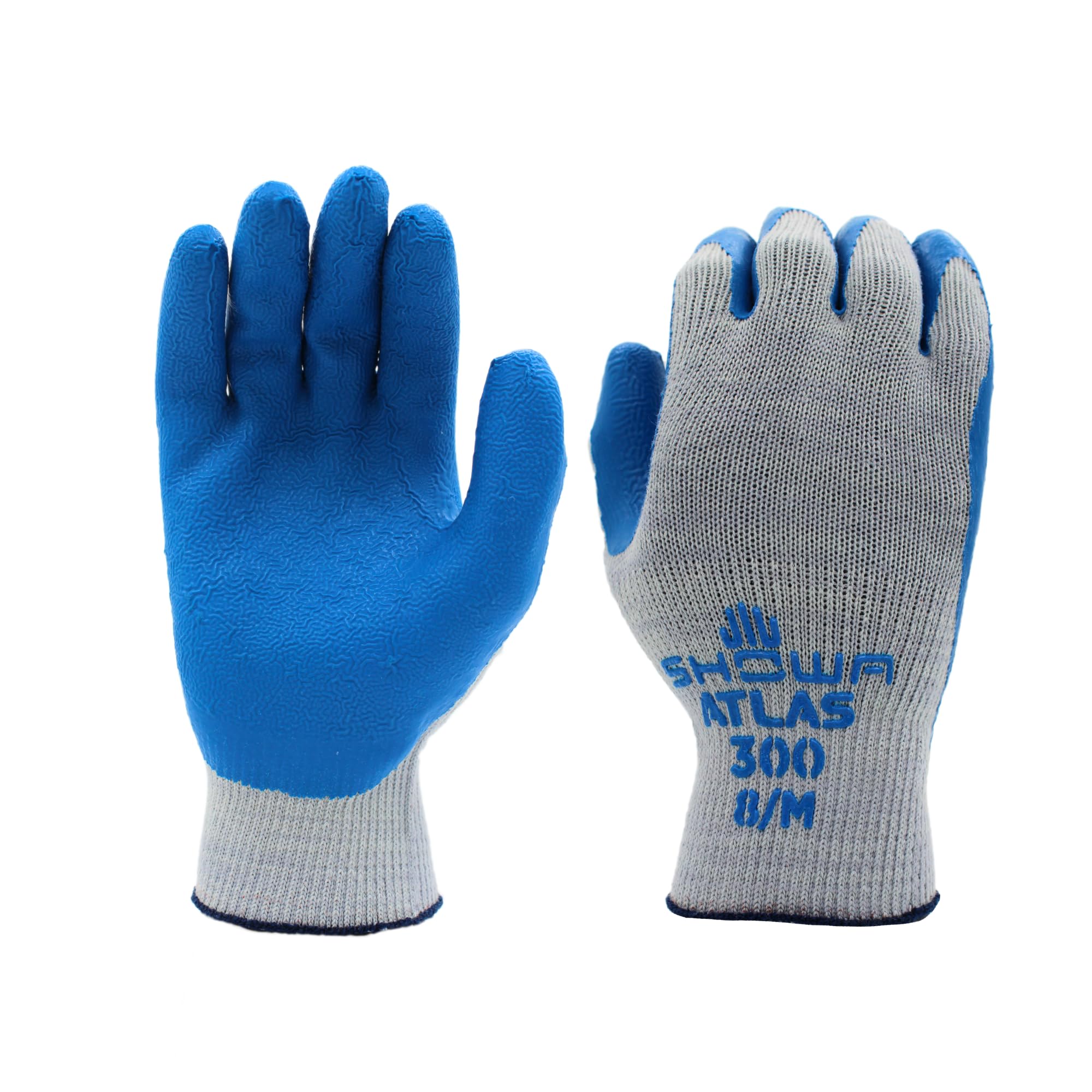 SHOWA Atlas 300 glove with natural latex palm coating for secure grip in multiple tasks.