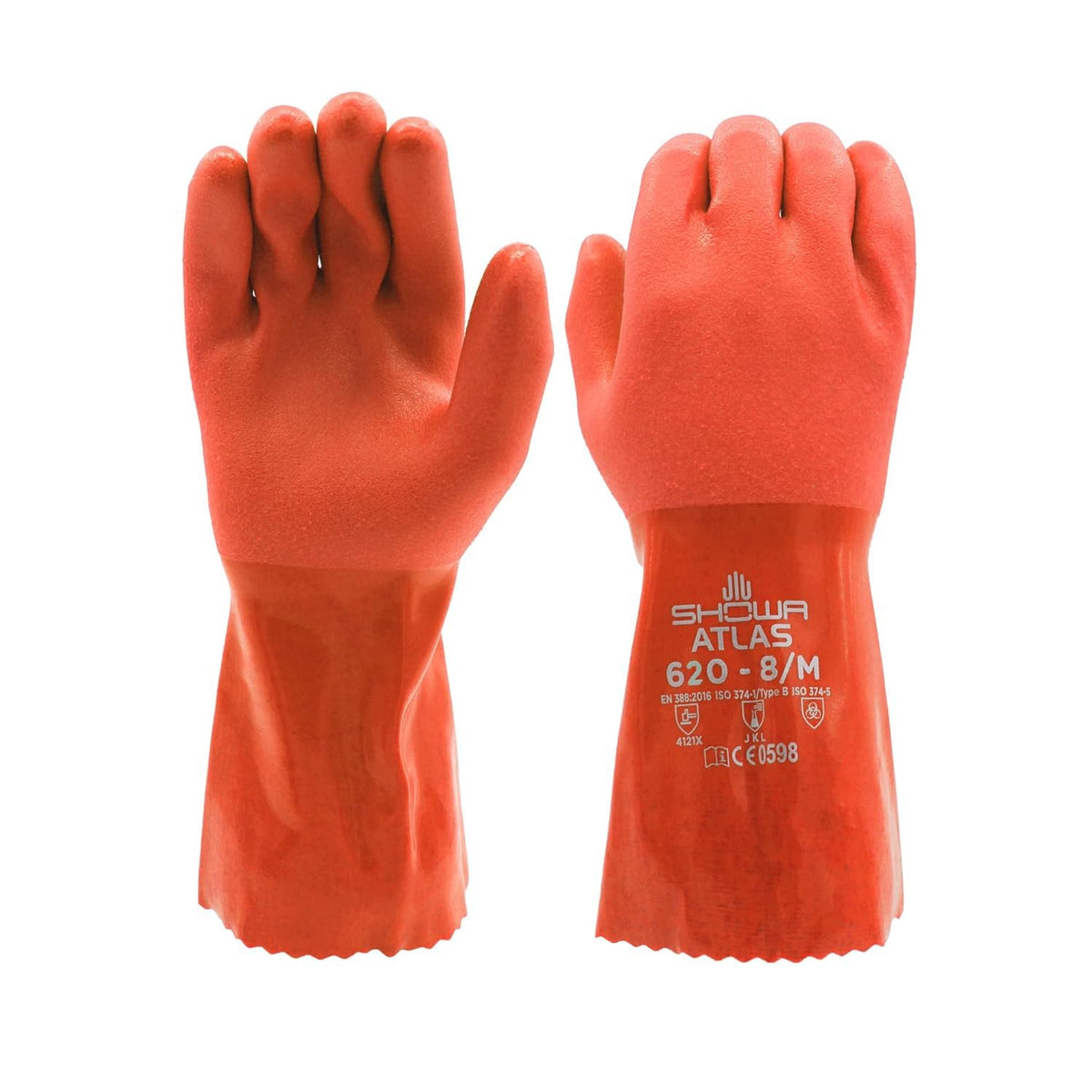 SHOWA Atlas 620 PVC-coated glove showing flexible grip for chemical tasks.
