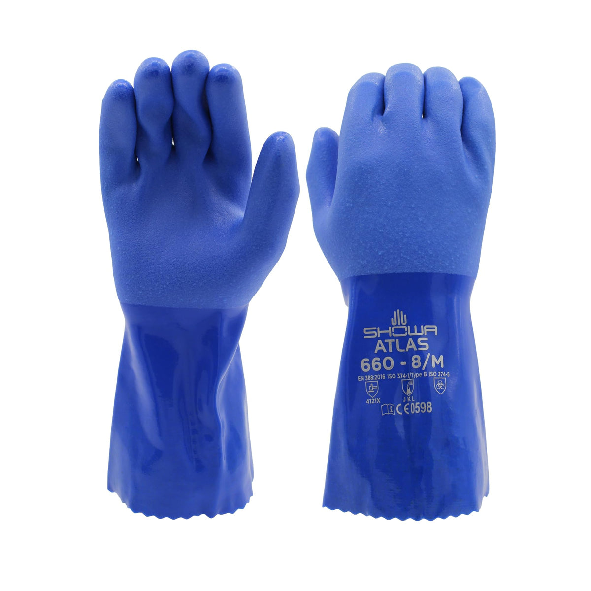 Showa Atlas 660 triple-dipped PVC glove close-up showing flexible coating and chemical resistance
