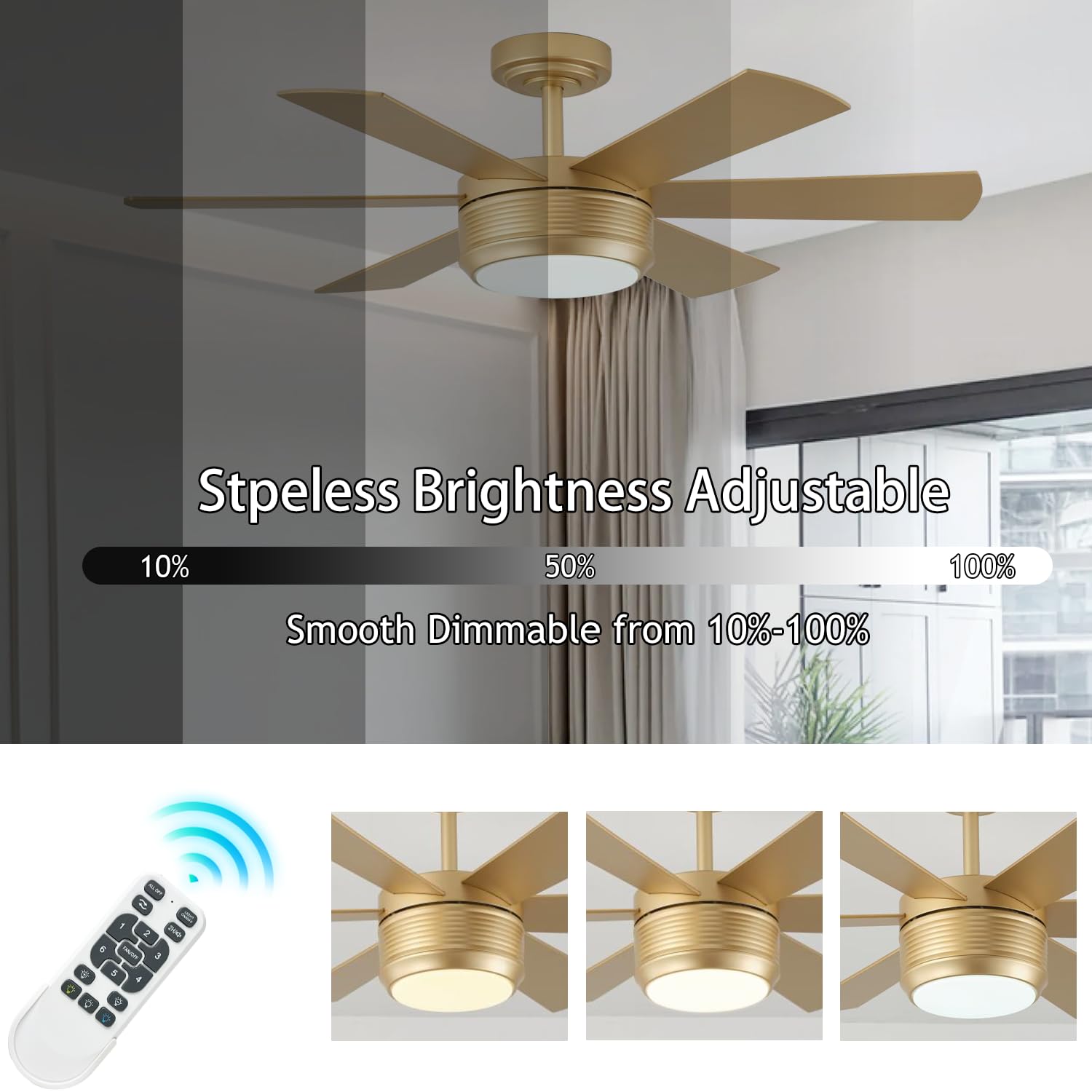 Showdi remote and mobile app control for simple speed and lighting adjustments.