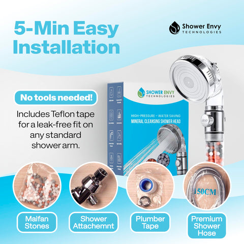 Showerenvy easy installation kit fits any standard shower arm.