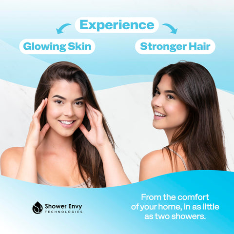 Showerenvy ionic beads filtration reduces chlorine for softer skin and hair.