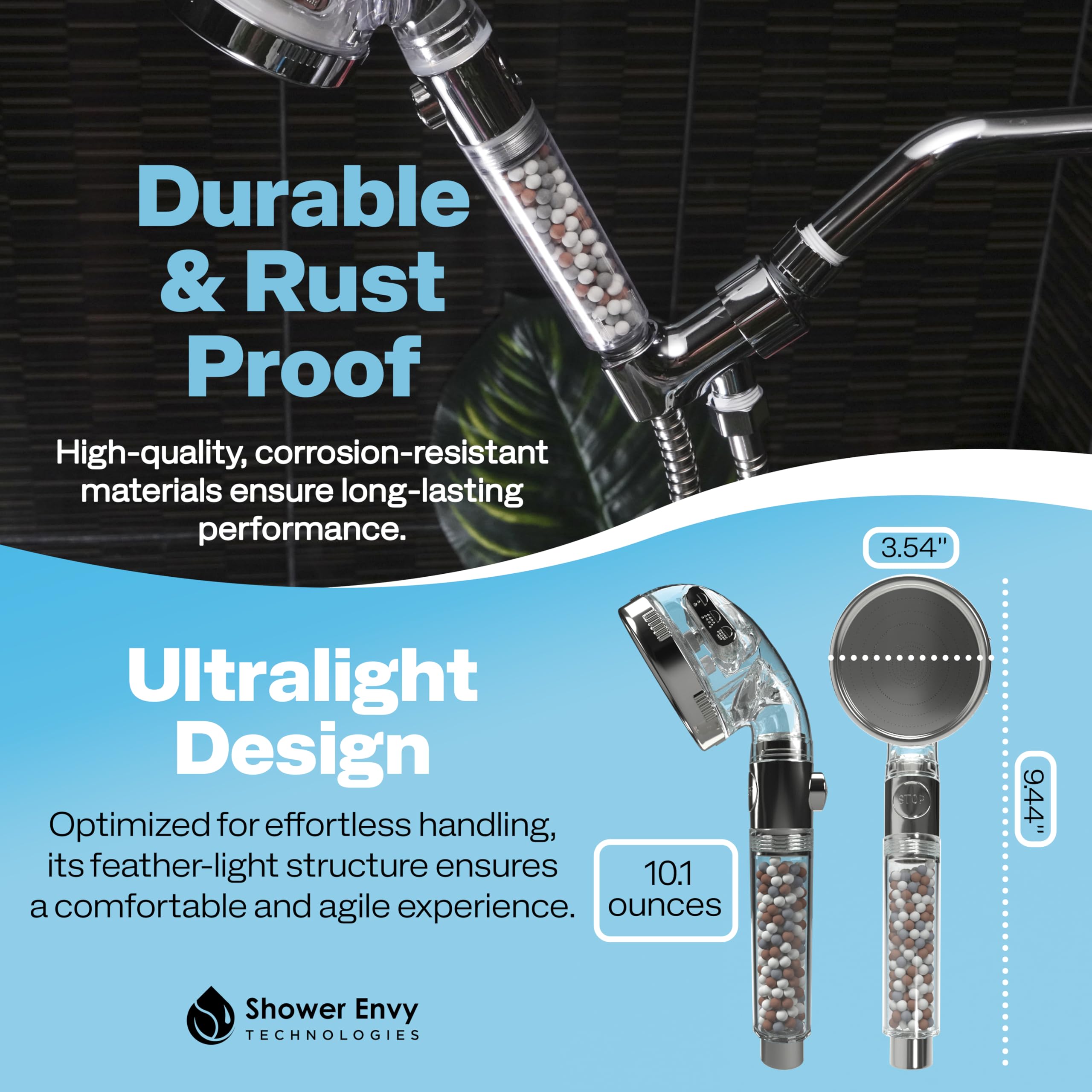 Showerenvy micro-nozzle technology boosts pressure while using less water.