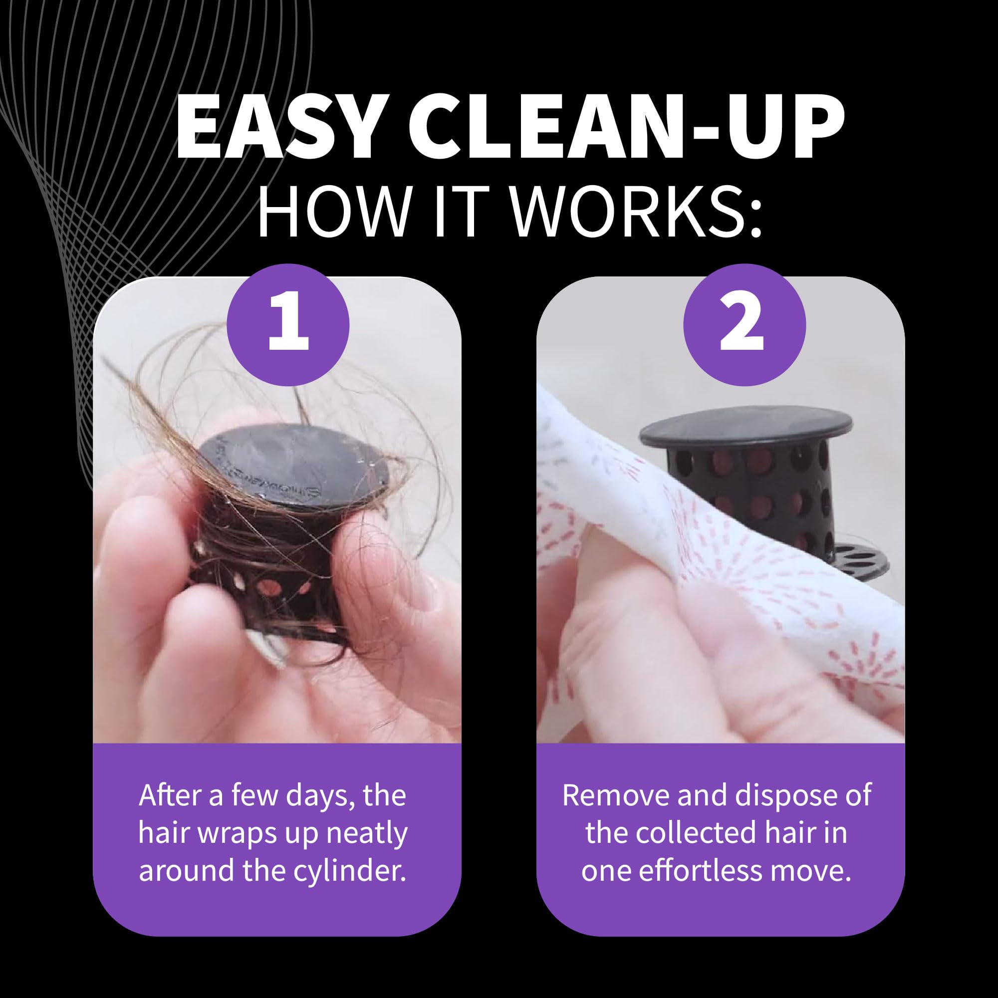 ShowerShroom easy-clean design lets you wipe away hair after removal.