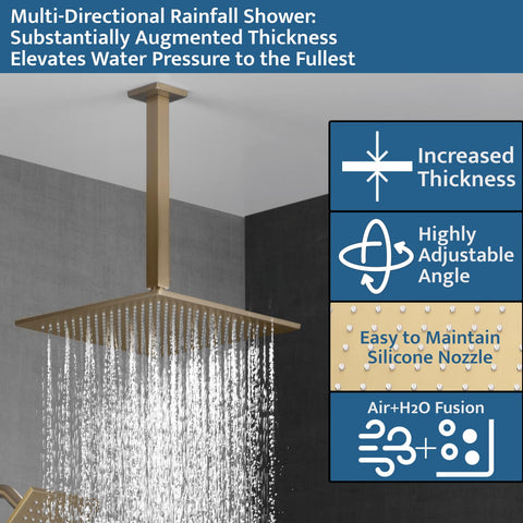 SHOYELA brushed gold system with 6-inch wall head for wide coverage