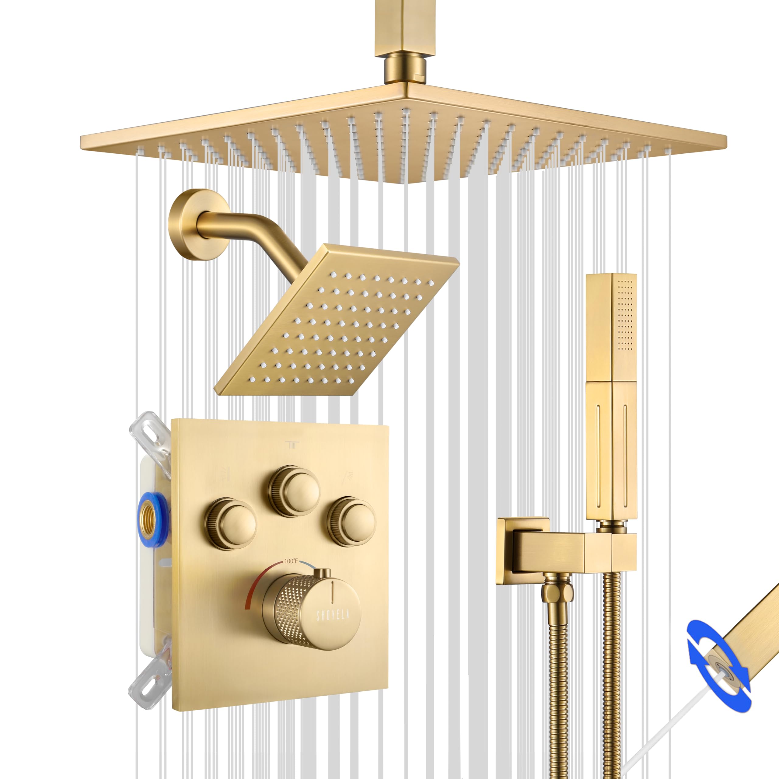 SHOYELA thermostatic shower system with 12-inch ceiling head for luxurious showers