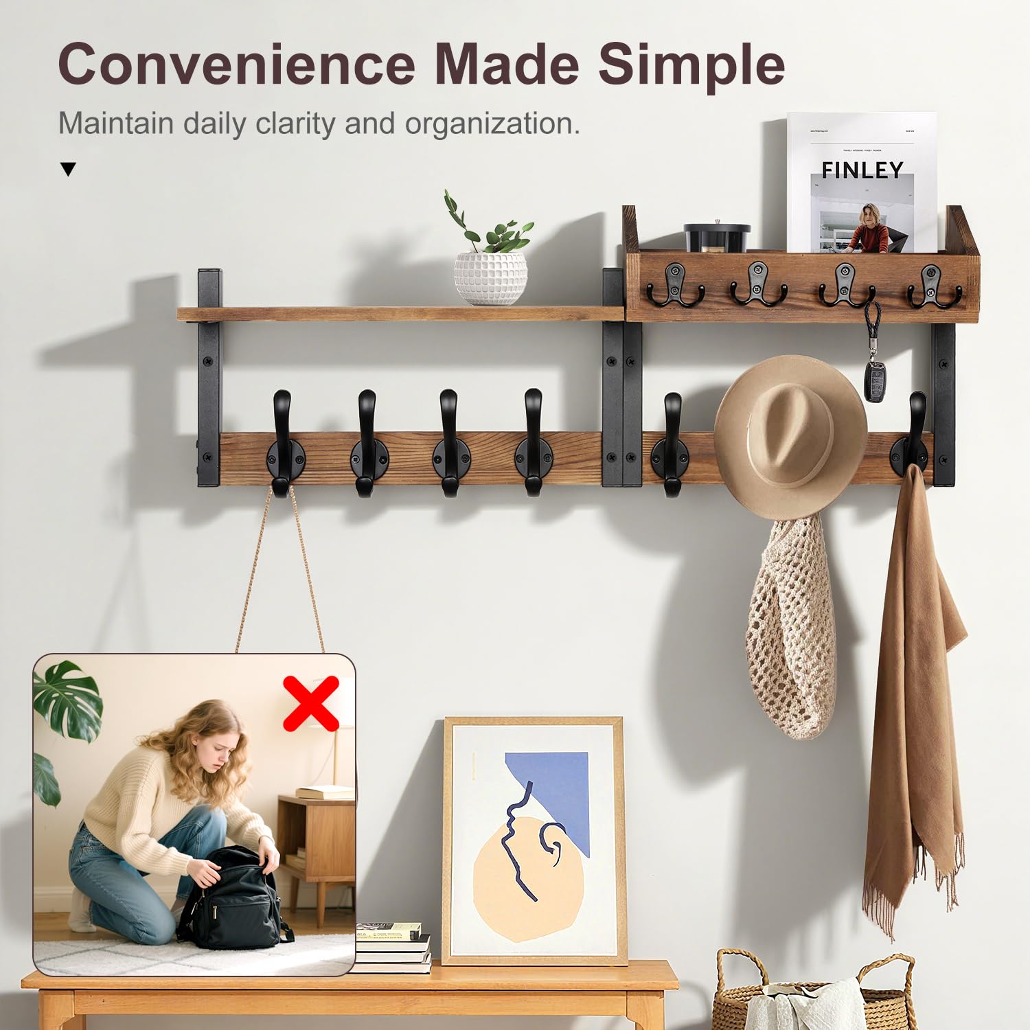 SHTALHST entryway shelf with hooks keeps keys and bags organized