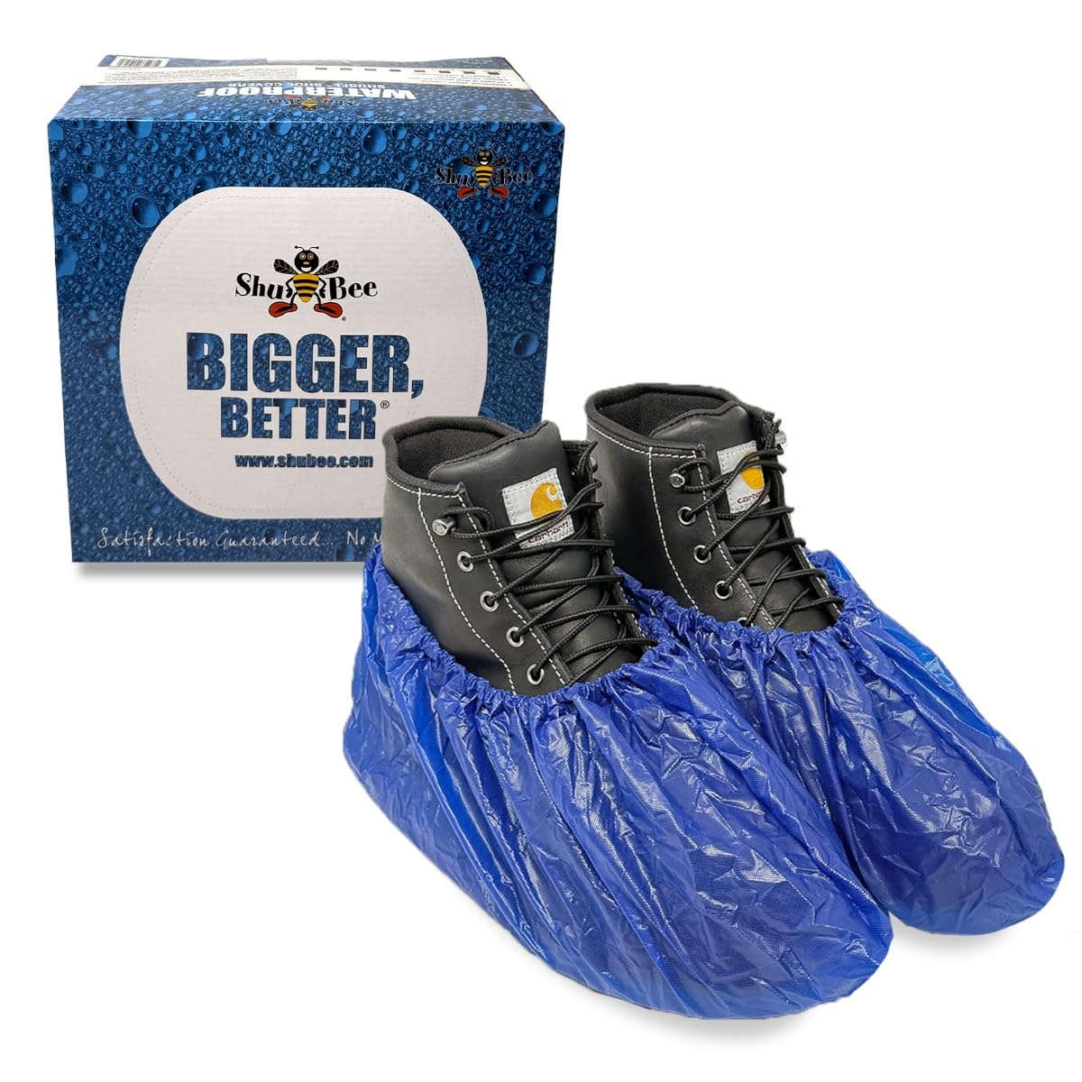 ShuBee waterproof shoe covers with textured material provide reliable protection.