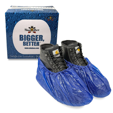 ShuBee waterproof shoe covers with textured material provide reliable protection.