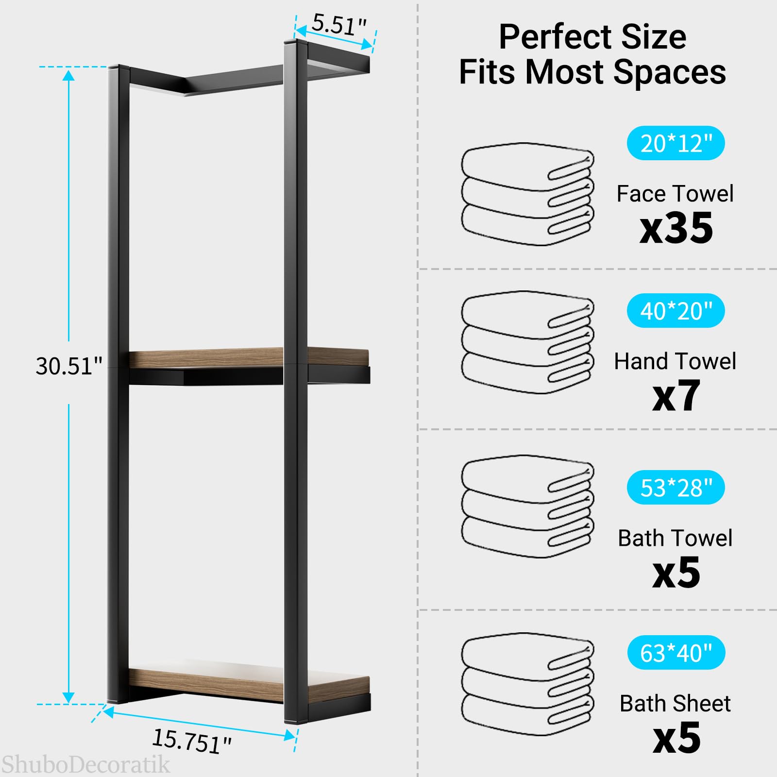 ShuboDecoratik bathroom storage shelf complements decor while holding bulky towels