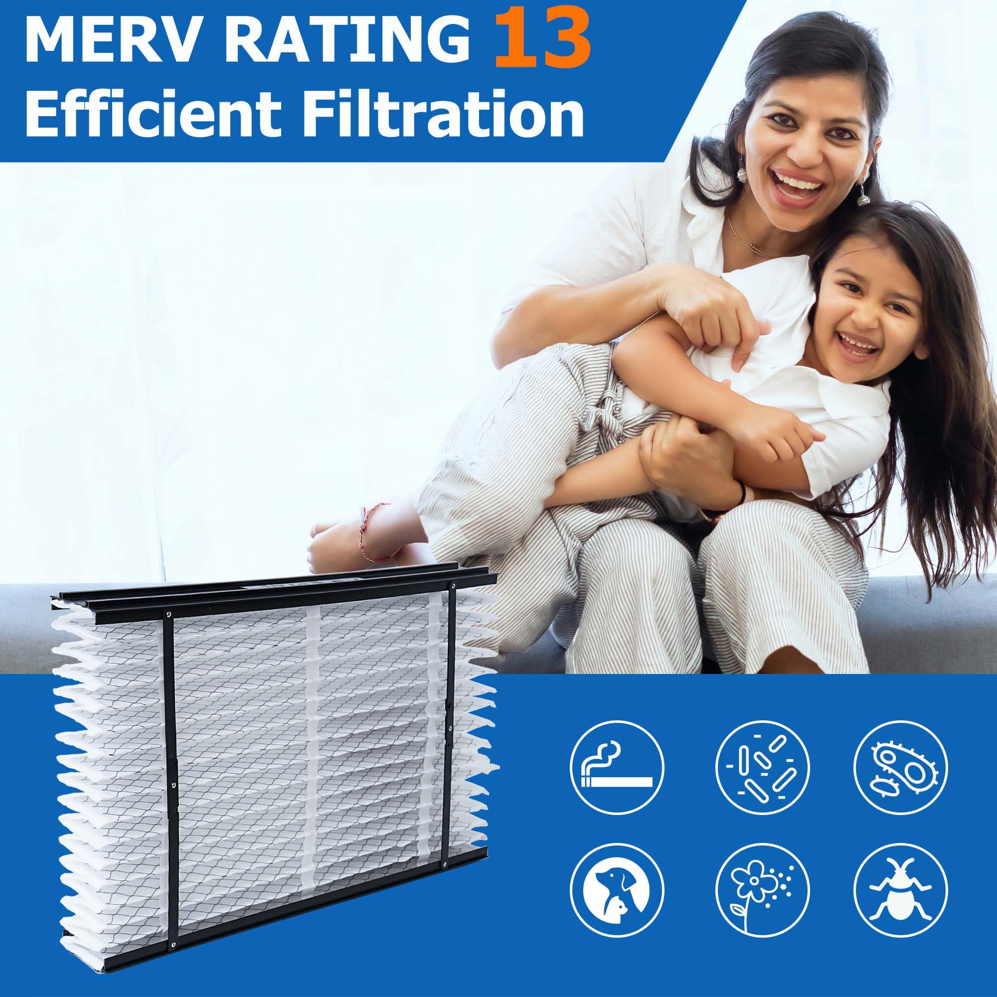 ShueBee 213 MERV-13 filter reduces dust and pollen.