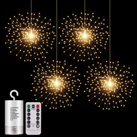 SHUKAN 4-pack 800 LED starburst lights on flexible copper wire for outdoor decor.