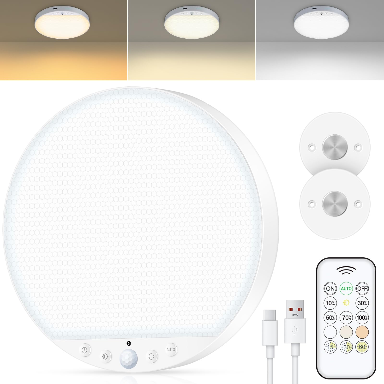 ShunFSC rechargeable ceiling light with magnetic base for tool-free installation in any room.