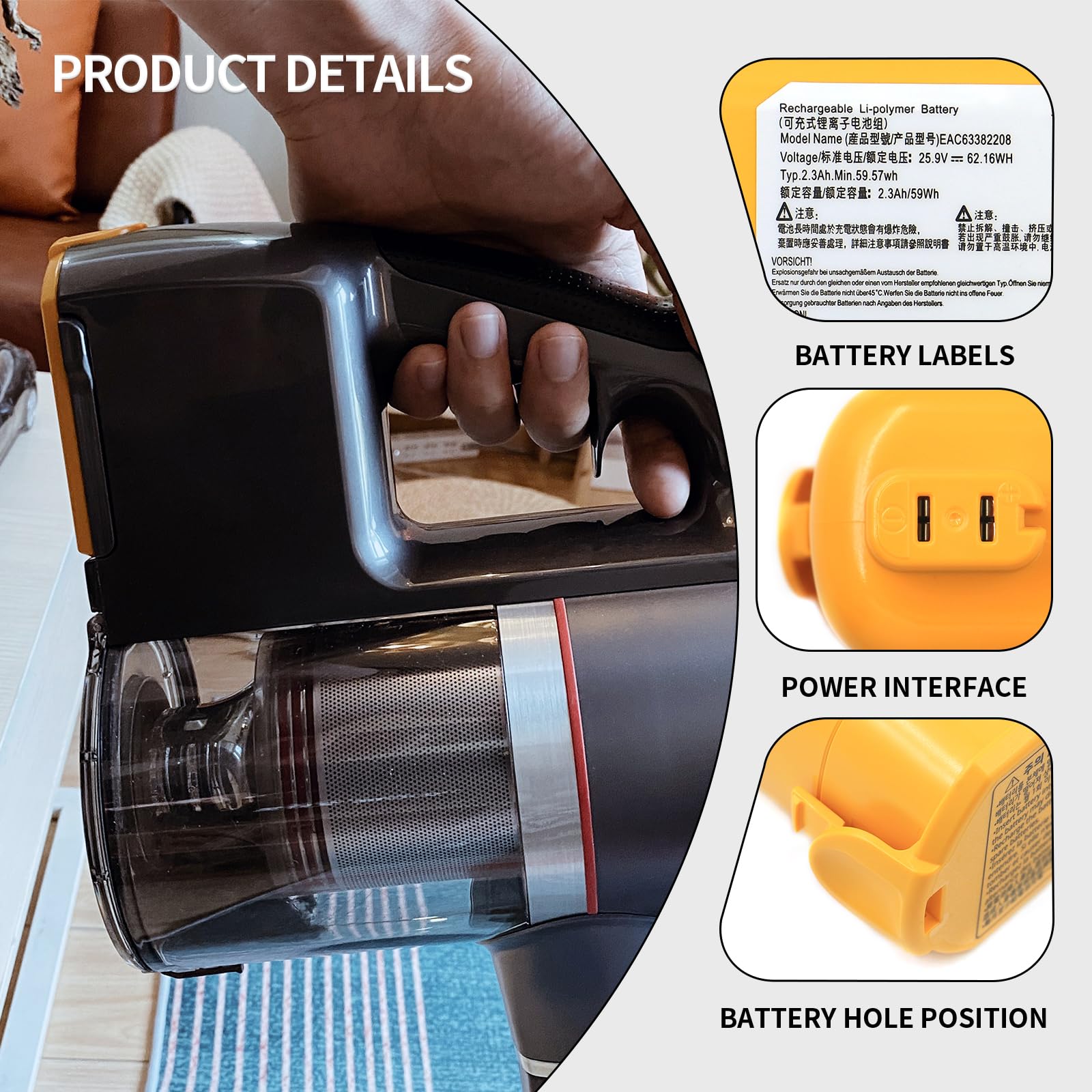 SHUO.Z.B LG CordZero A9 battery testing label demonstrates quality checks