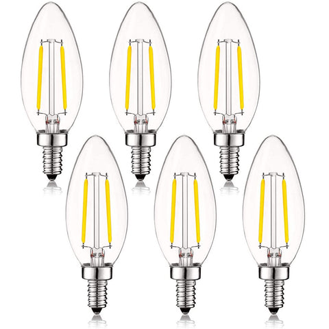 SHUWDKAR 2W LED candelabra with clear filament for vintage chandeliers.