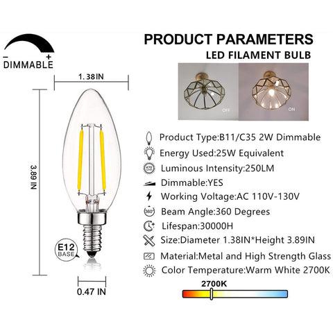SHUWDKAR E12 base enables easy installation in chandeliers and sconces.