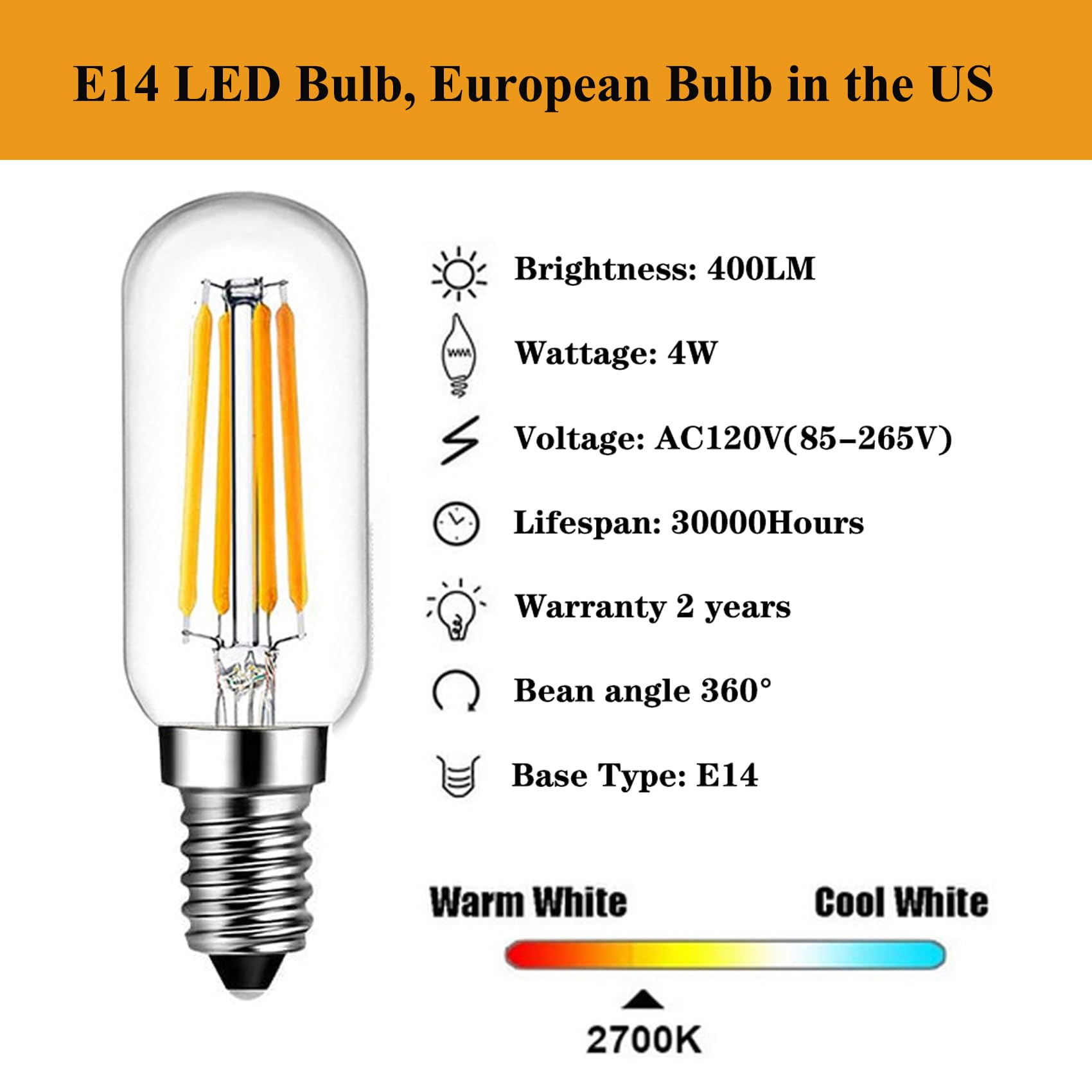 SHUWDKAR E14 LED bulb compact clear filament design for ceiling fans