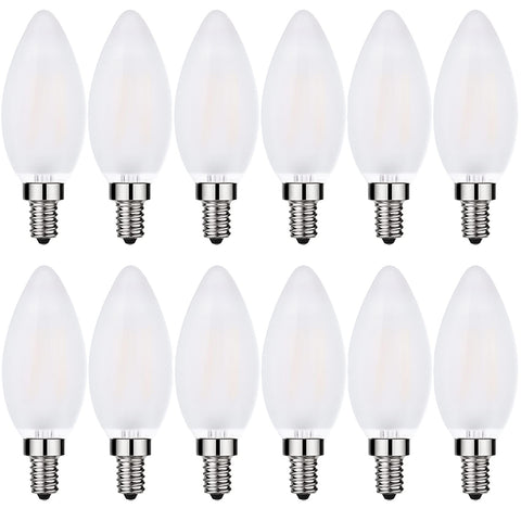 SHUWDKAR frost LED candelabra E12 2700K highlights vintage glow with energy efficiency.