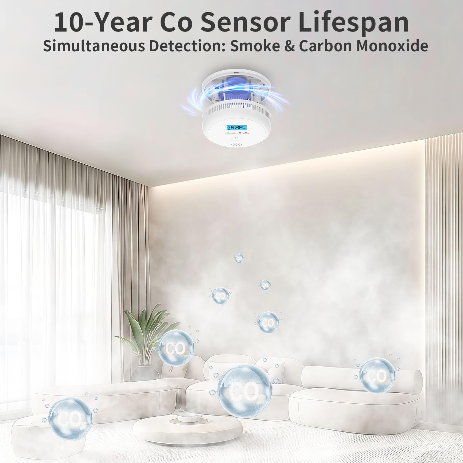SHYEEH 2-in-1 detector wall or ceiling mounting holes for secure install.