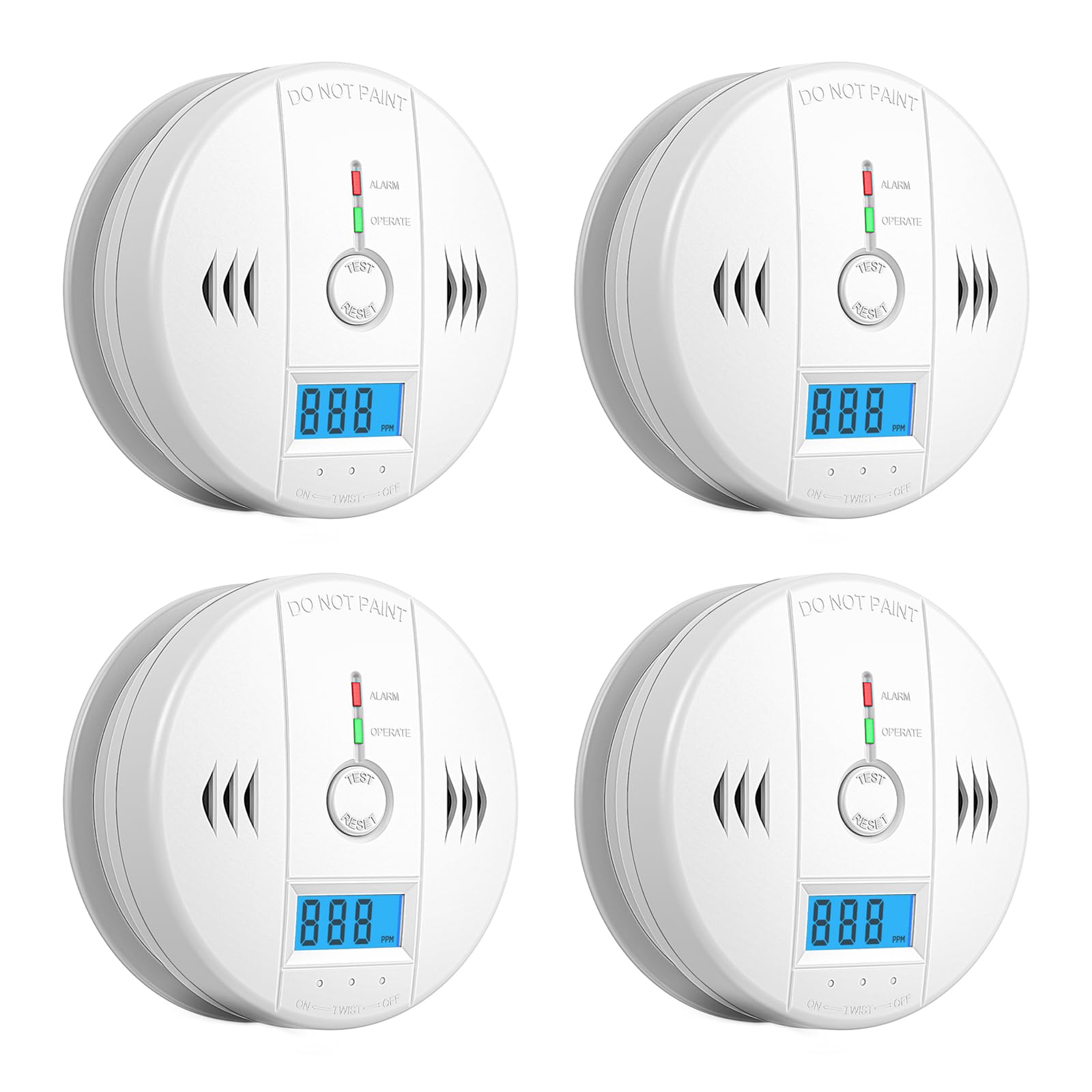 Shyeeh carbon monoxide detector front view with LCD readout for quick awareness