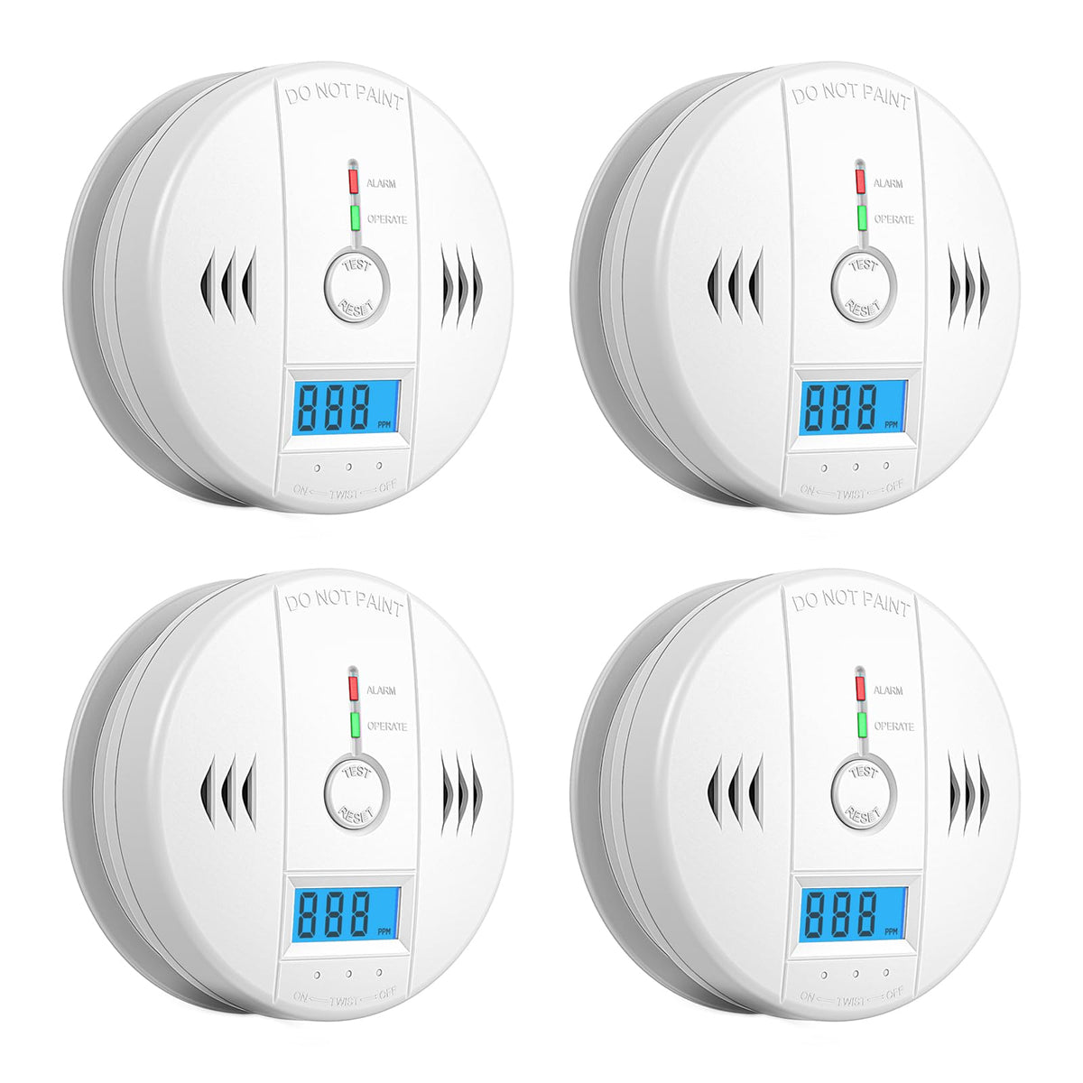 Shyeeh carbon monoxide detector front view with LCD readout for quick awareness