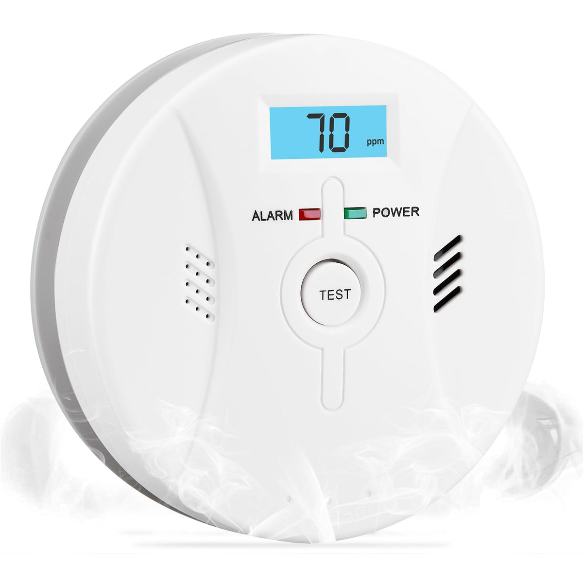 SHYEEH CDR-803 smoke detector mounted on wall with LCD display for quick readings