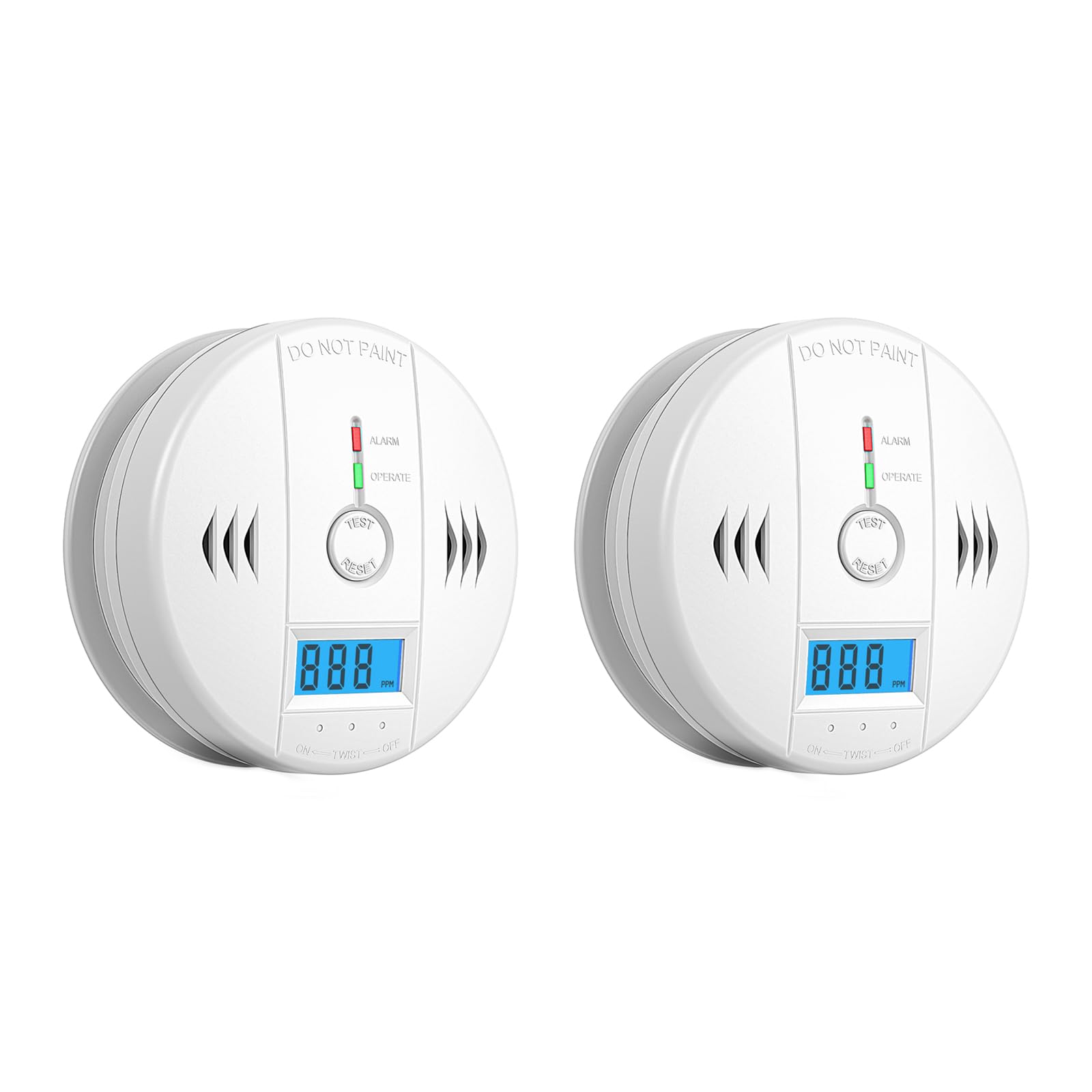 SHYEEH carbon monoxide detector front view with LCD displaying real-time readings
