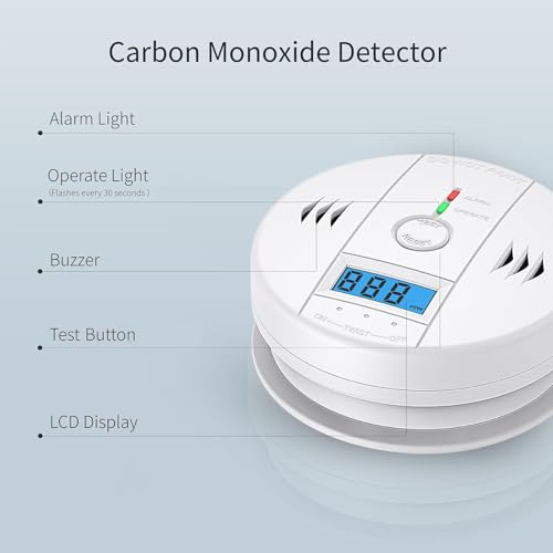 Shyeeh CO detector LCD display shows clear CO level readings
