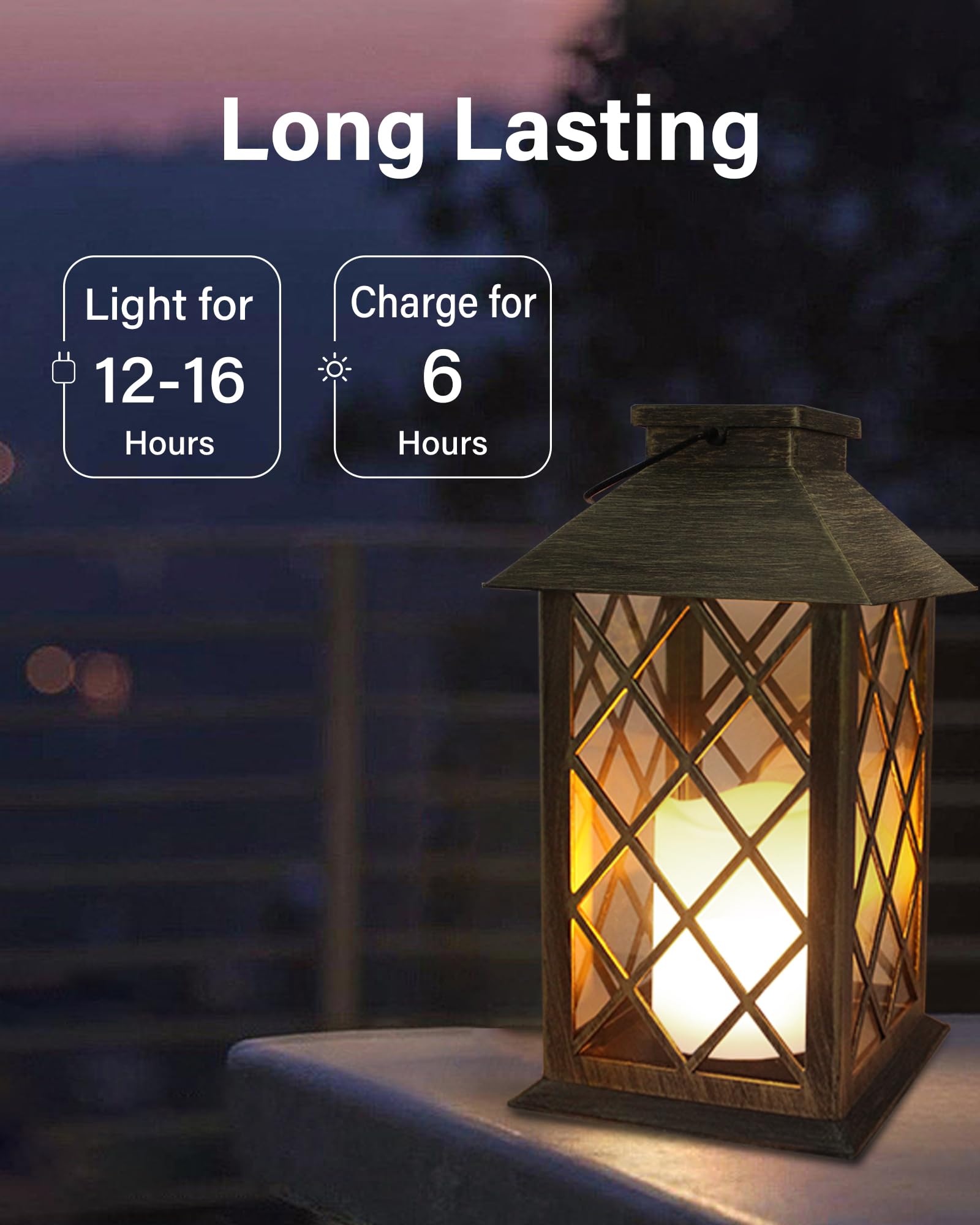 SHYMERY lantern in patio setup with tempered glass shade