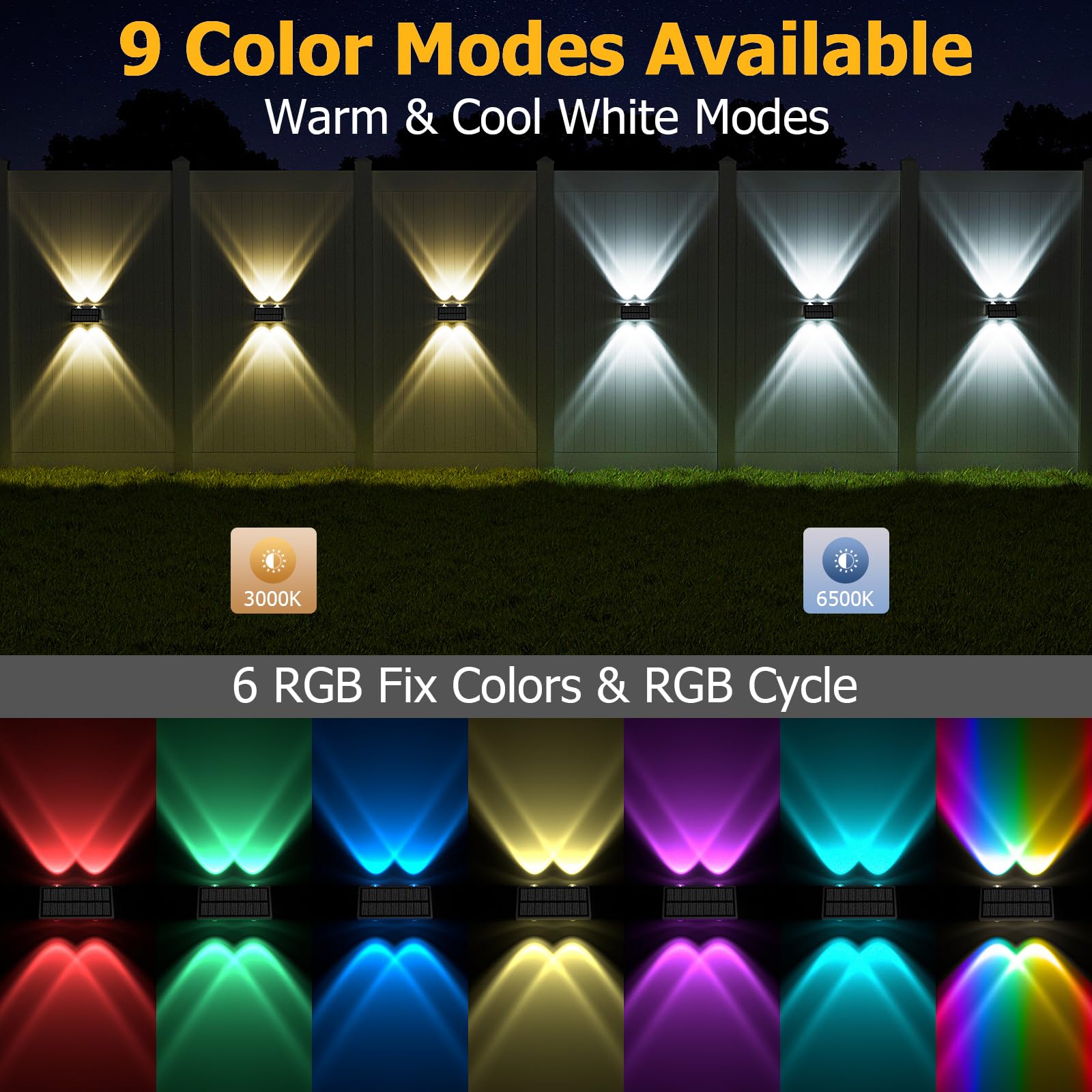 SIAFAVOI RGBW fence lights offering color modes for celebrations and ambiance