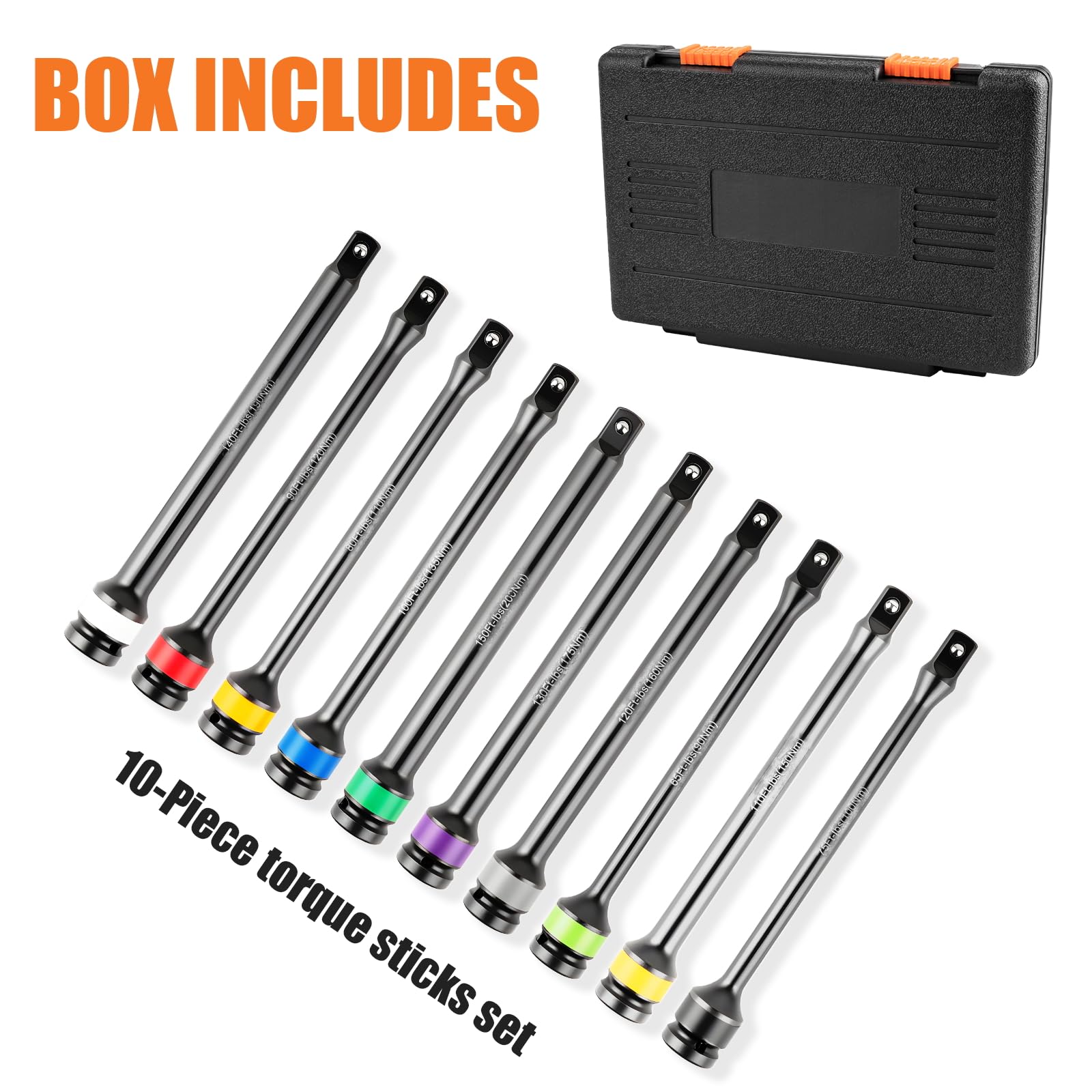 Close-up of Siapupy torque sticks range covering 65 to 150 ft-lbs