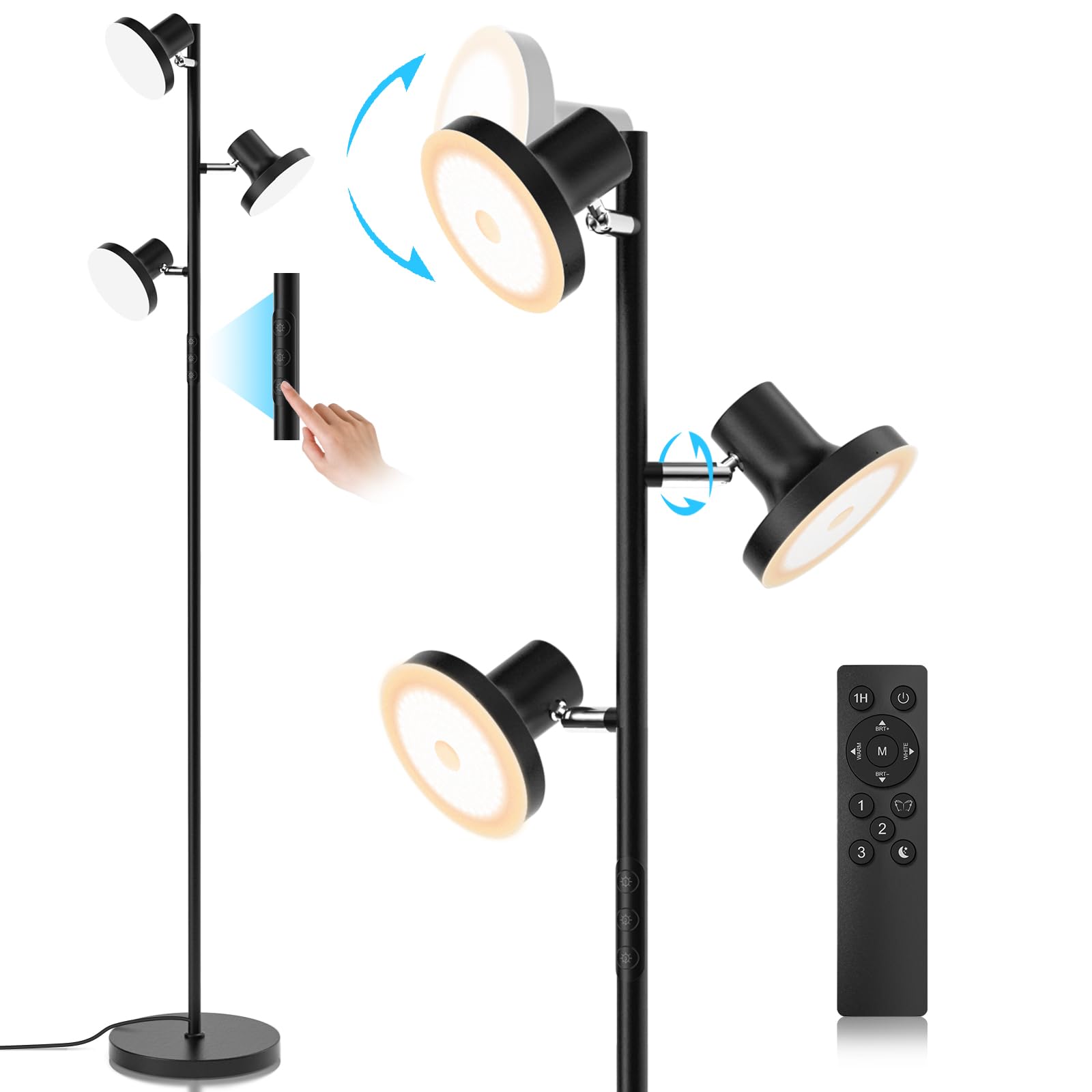 SIBRILLE 36W LED tree floor lamp base with three lights for balanced room lighting.