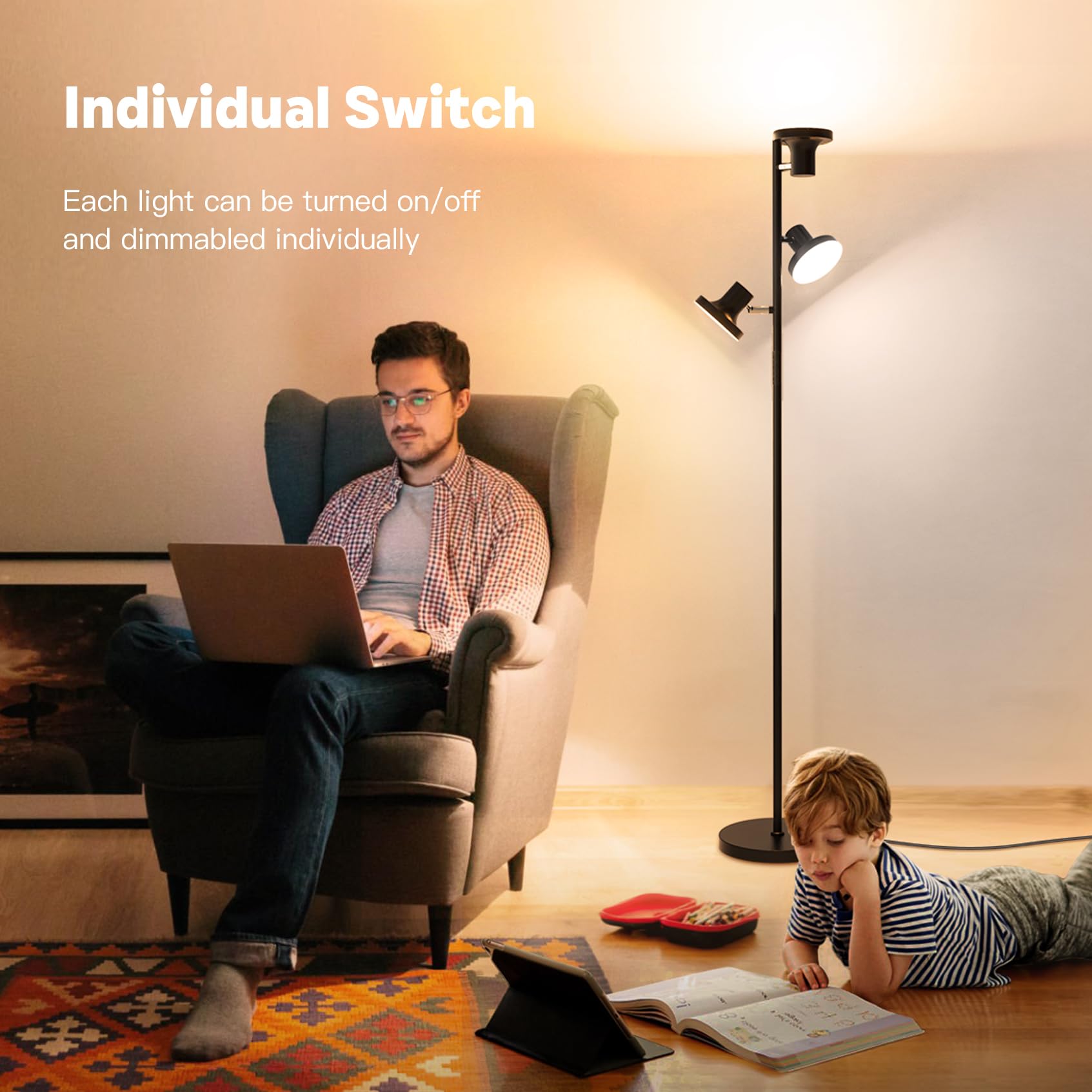 SIBRILLE 36W LED tree floor lamp dimmable brightness for mood changes.