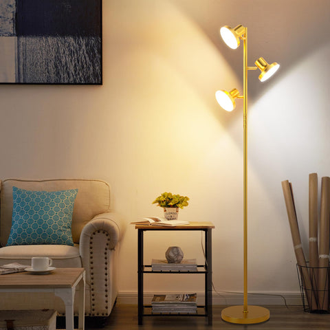 SIBRILLE LED tree floor lamp showing dimmable brightness for cozy living room lighting.