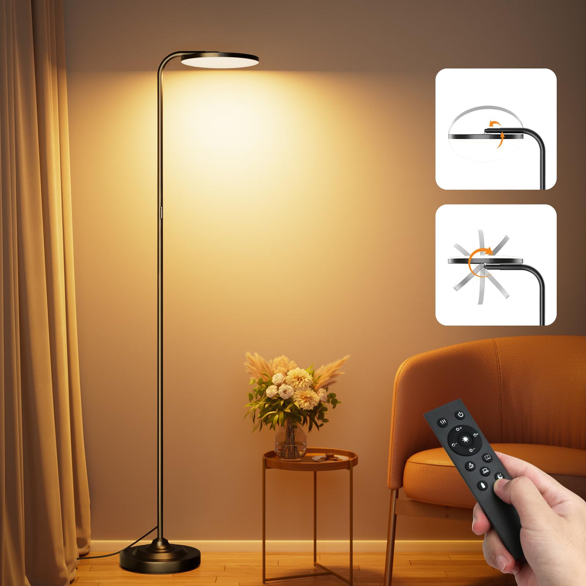 SIBRILLE 36W floor lamp base and stand lighting a living room ambiance