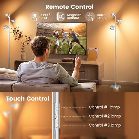 Sibrille 36W LED tree lamp with remote control for easy brightness adjustments.