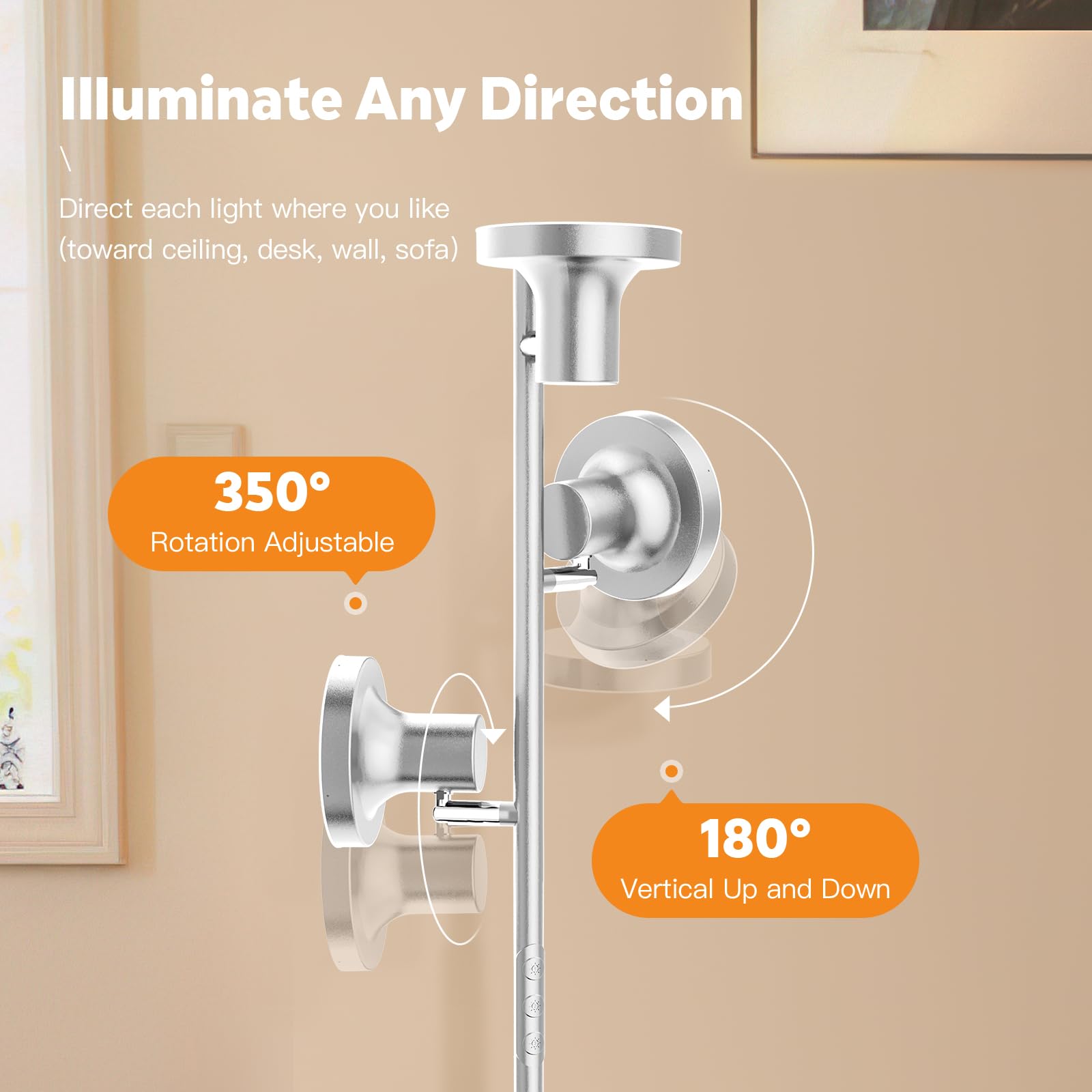 Sibrille three-head lamp with rotatable heads for tailored task lighting in living spaces.