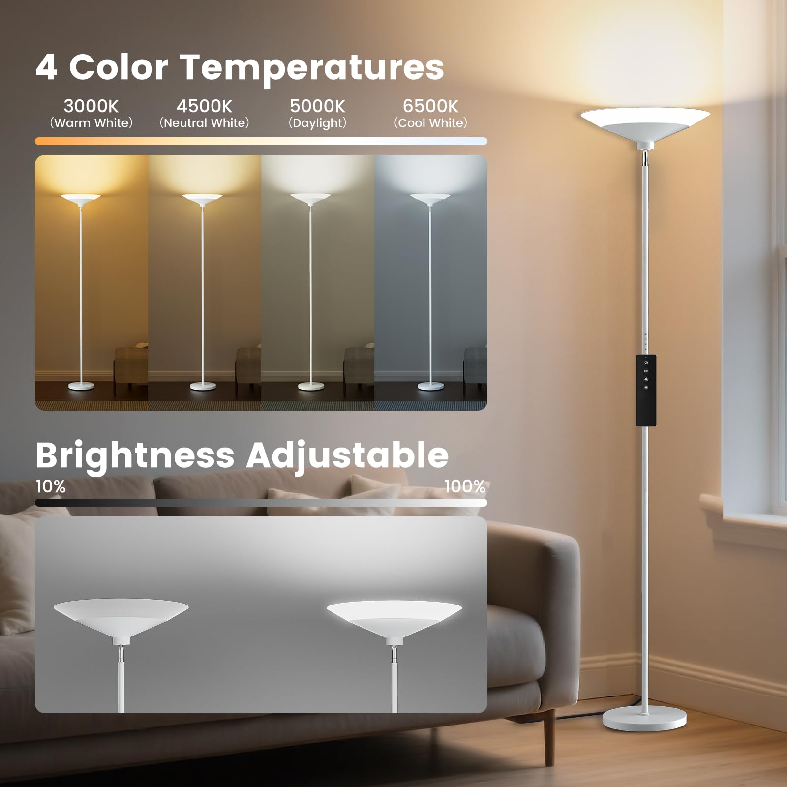 SIBRILLE 72-inch tall lamp providing broad room illumination