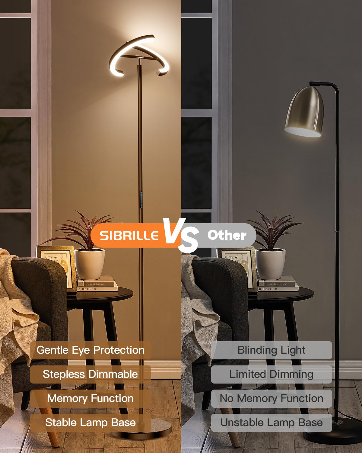 SIBRILLE easy-assembly floor lamp showing screw-together parts