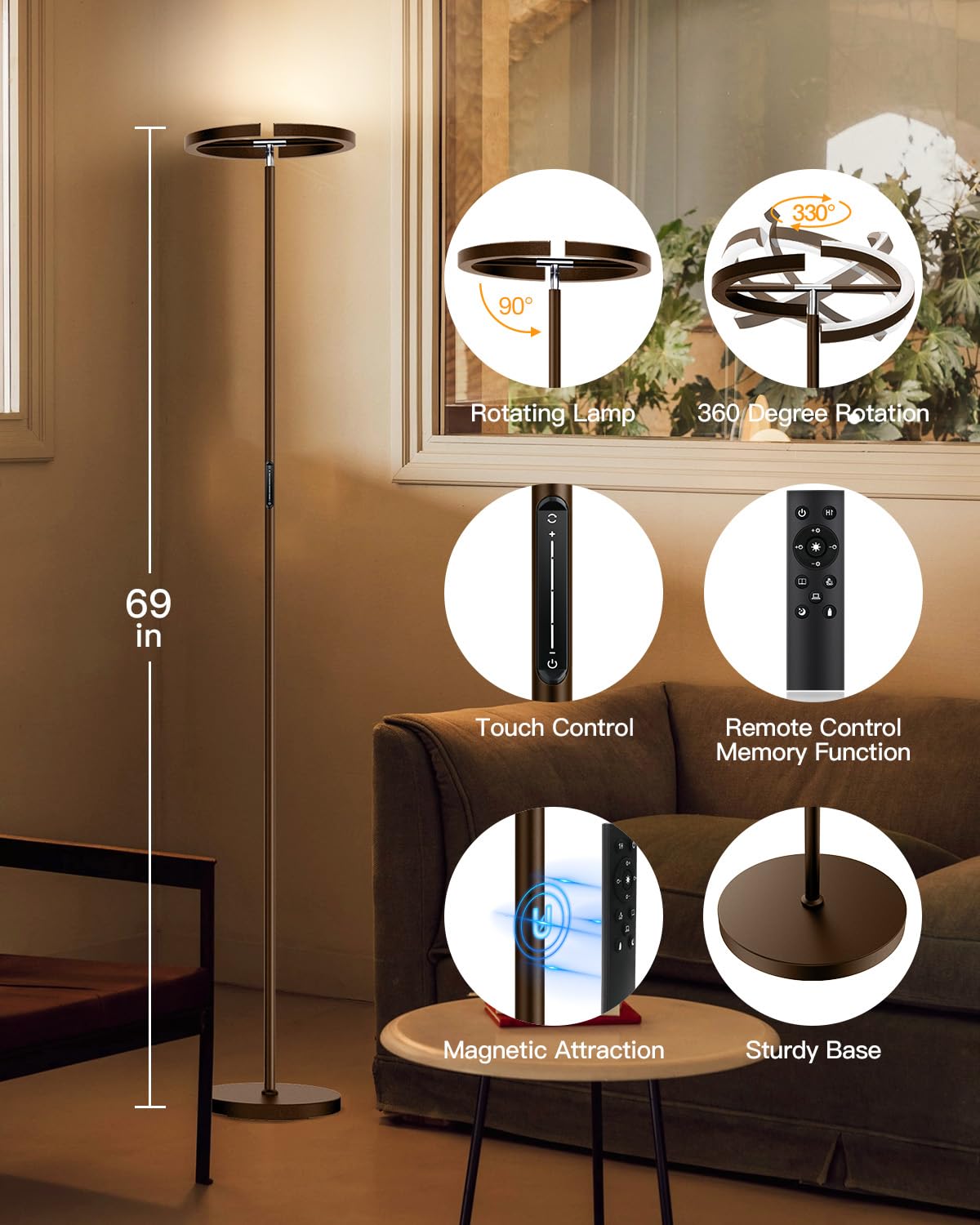 SIBRILLE energy-saving LED floor lamp delivering bright output with low power use