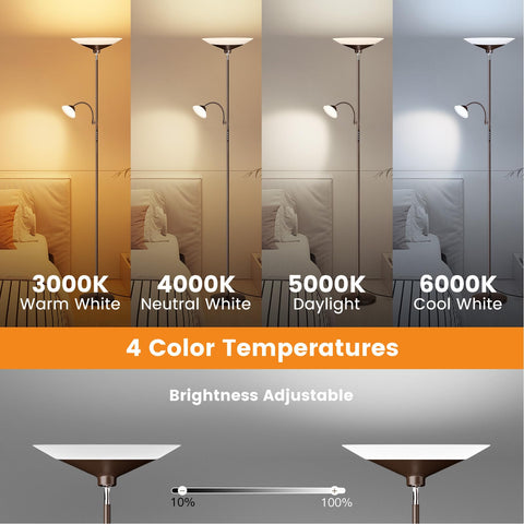 Sibrille brown torchiere lamp remote magnet attaches for quick control.