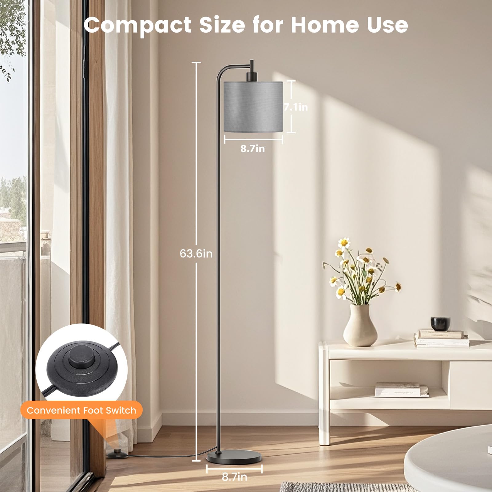Easy-to-assemble SIBRILLE floor lamp shown with base and shade attached.