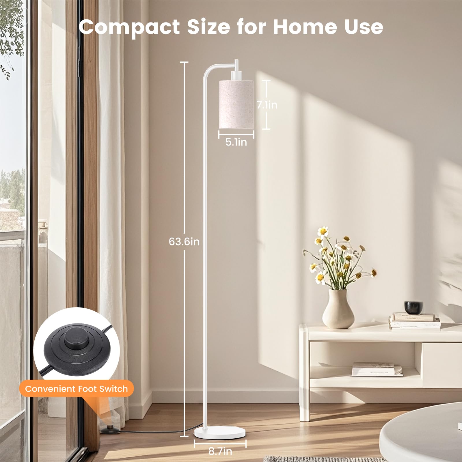SIBRILLE floor lamp fits neatly in corner spaces for small rooms.