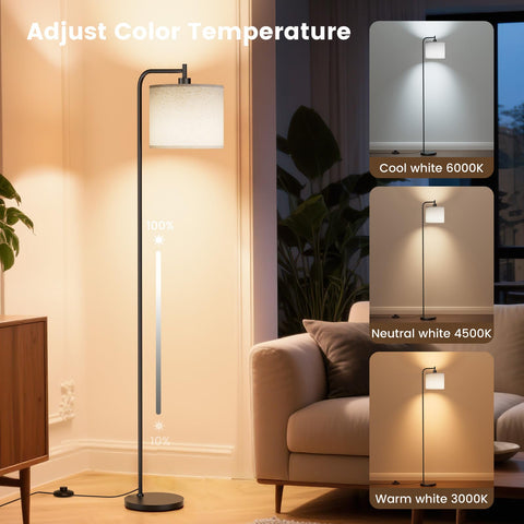 Sibrille floor lamp dimmed to warm light for cozy evenings