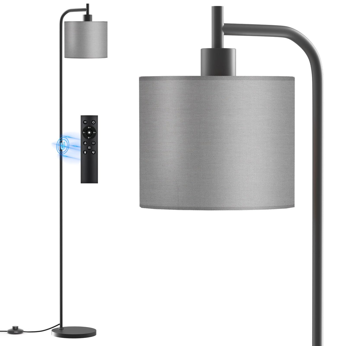 SIBRILLE floor lamp with linen shade showcases a stable base for living room corners.