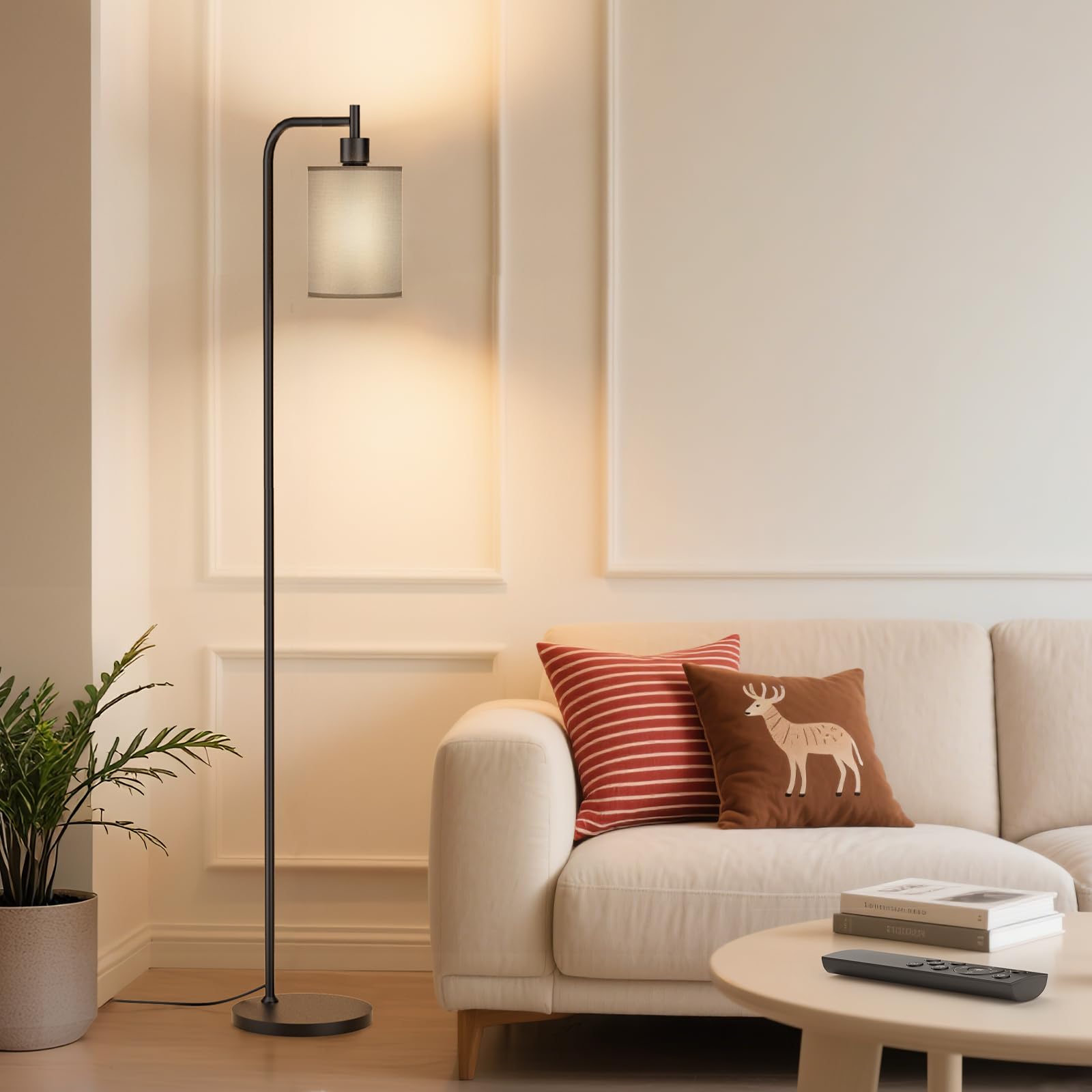 SIBRILLE remote control on floor lamp enabling easy brightness adjustments