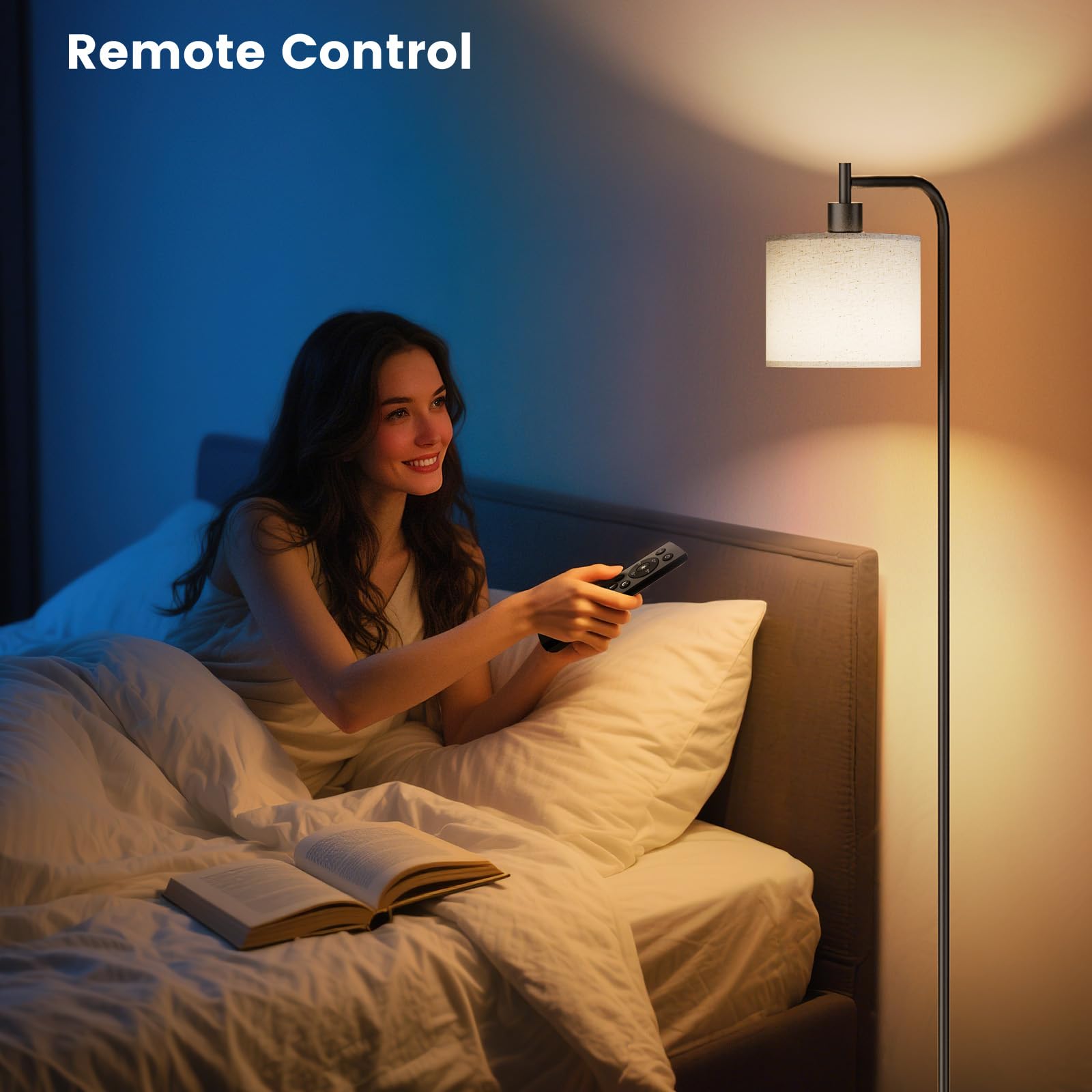 Sibrille floor lamp with magnetic remote attached to the pole for easy control