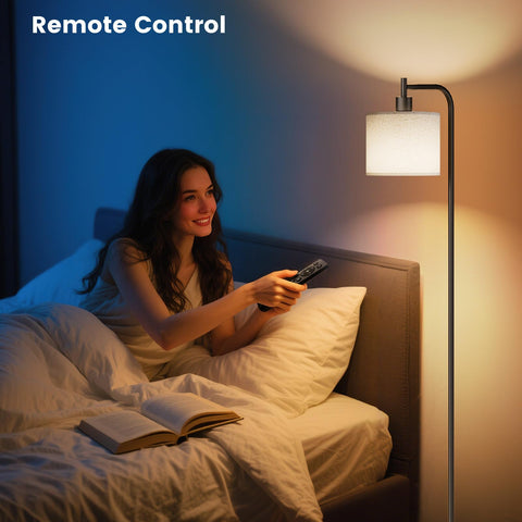 Sibrille floor lamp with magnetic remote attached to the pole for easy control