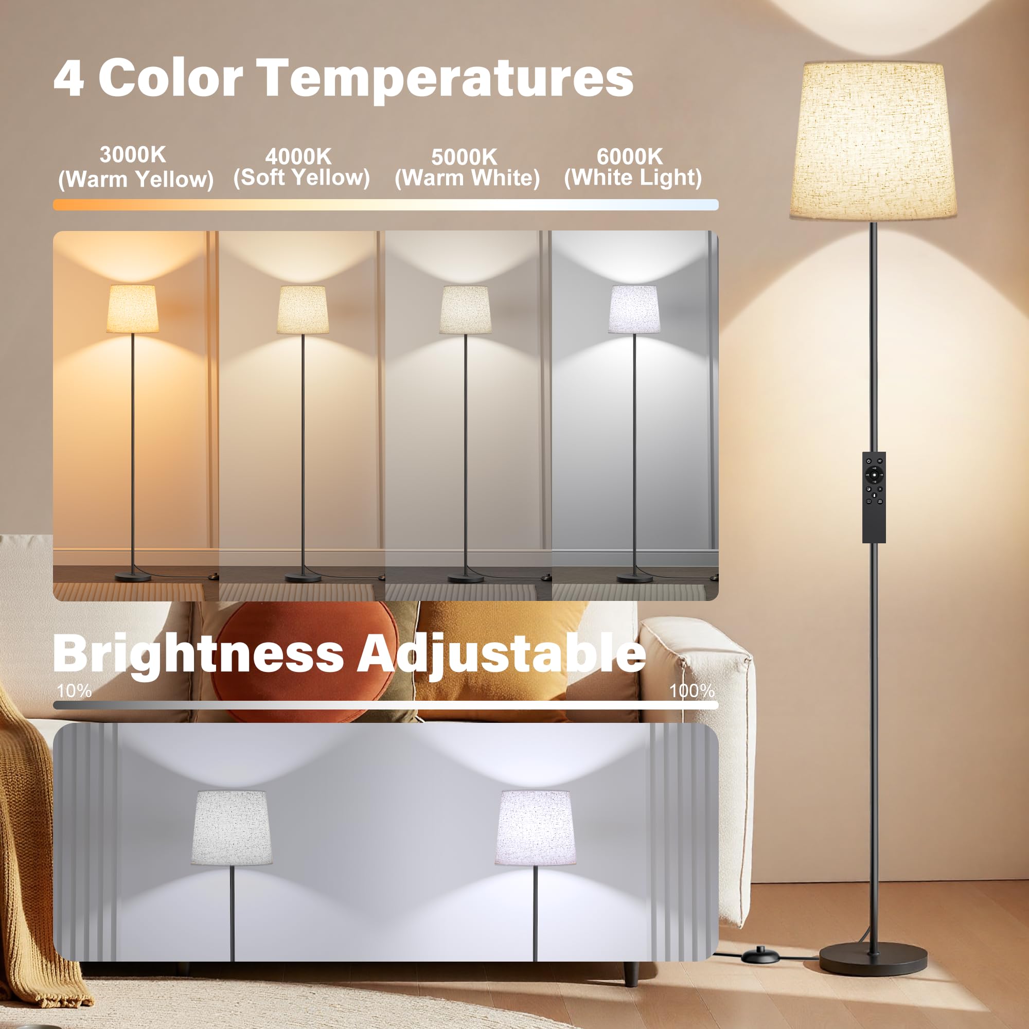 SIBRILLE beige linen shade creates soft, warm ambience.