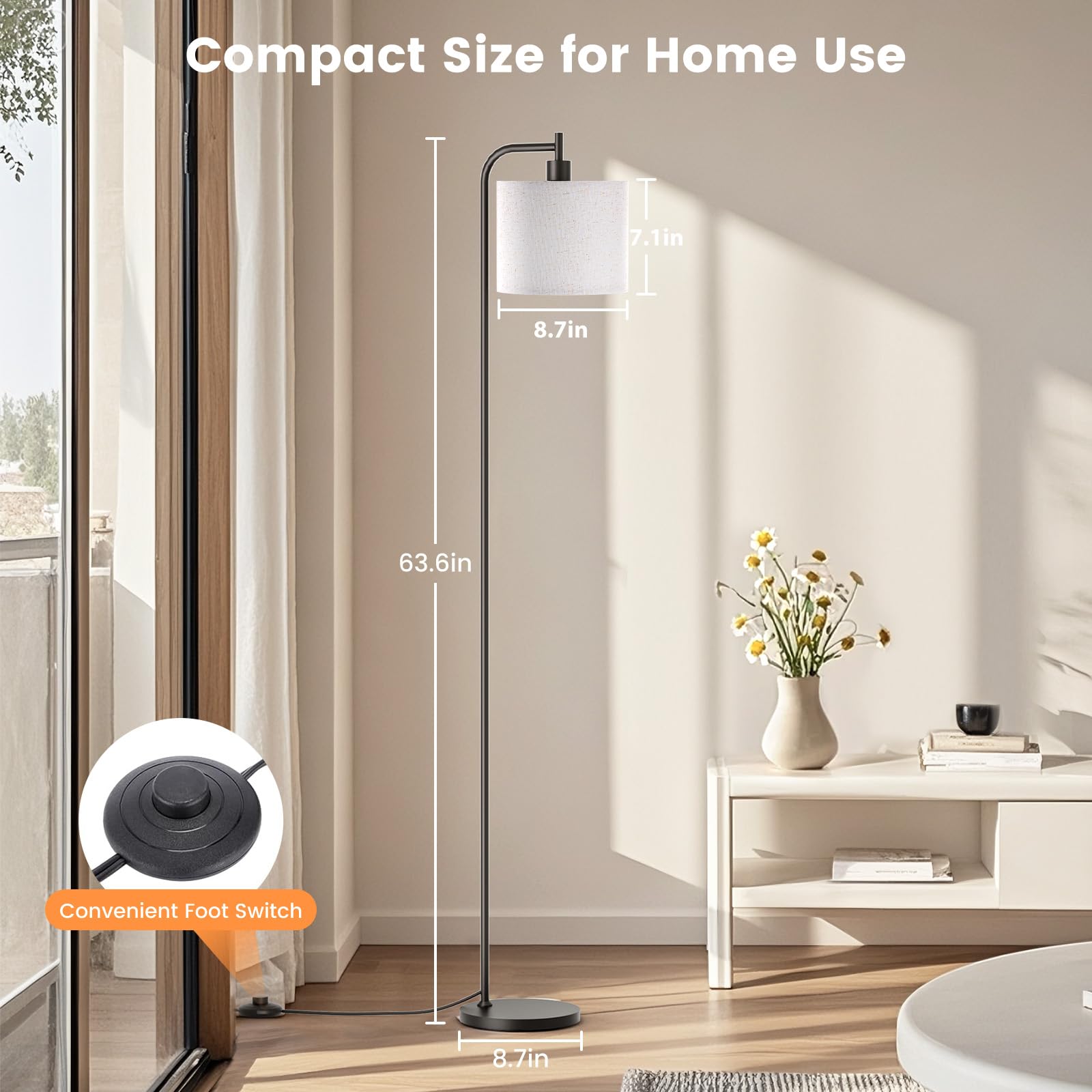 Sibrille floor lamp with weighted base for stability on carpets